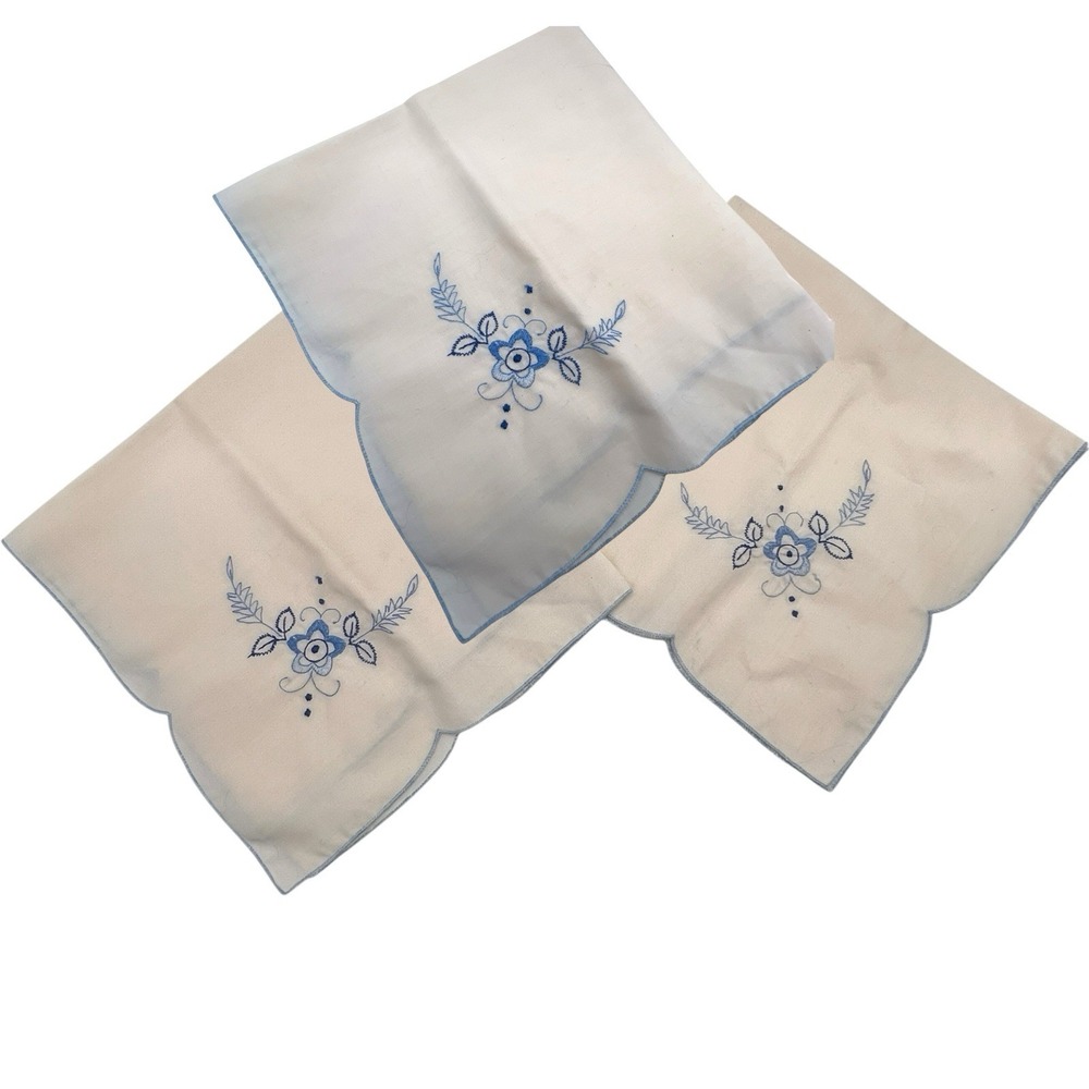Set 3 vintage fabric afternoon tea napkins  dining 16.5"‎ off White Blue Floral